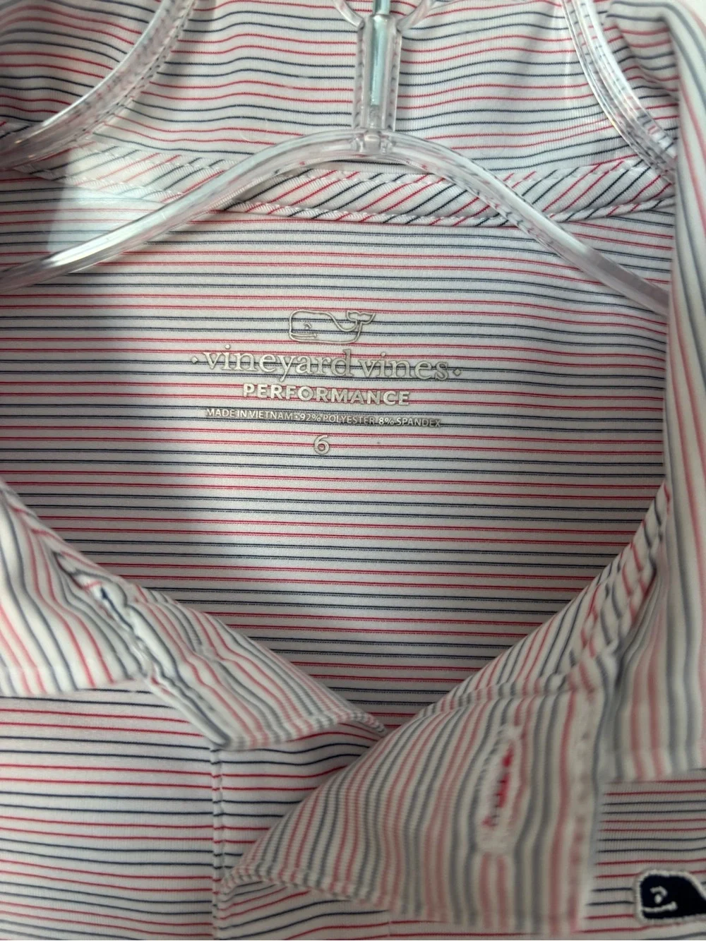 Vineyard Vines Kids Performance Polo in White with Red and Navy Stripes